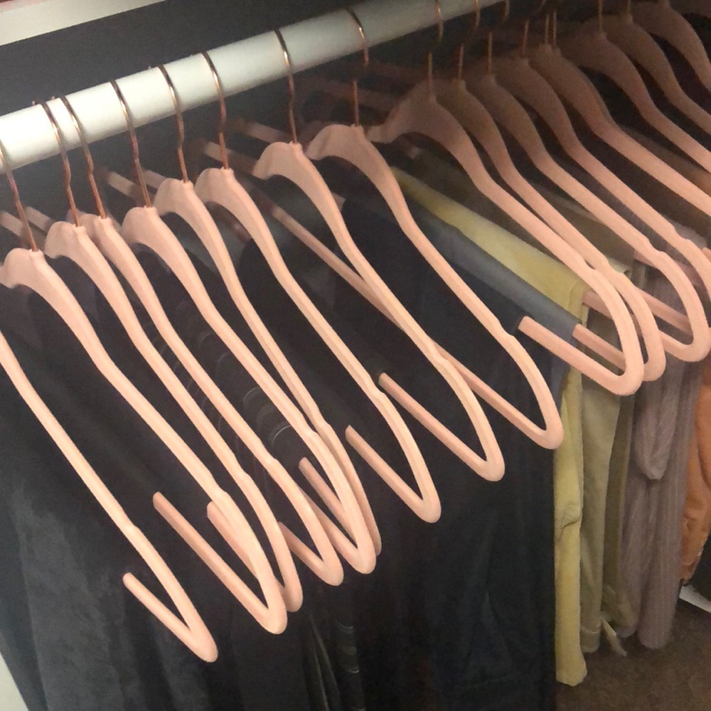 Pink Velvet Hangers Rose Gold Hooks And Some Clips